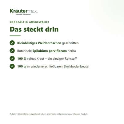 Sie sehen eine Packung Weidenröschen Tee 100 g, Produktbild: 03 Weidenröschen Tee 100 g, A-Nr.: 4317426 - 03