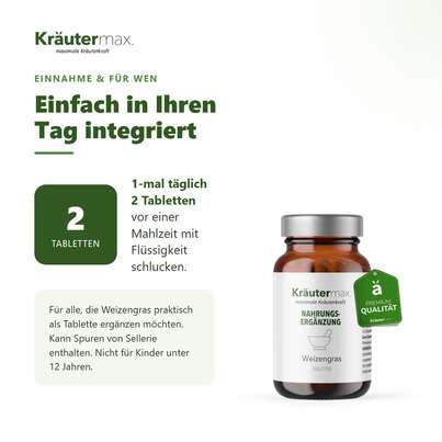 Sie sehen eine Packung Weizengras Pulver Tabletten 250 Stück, Produktbild: 04 Weizengras Pulver Tabletten 250 Stück, A-Nr.: 5804424 - 04