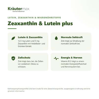 Sie sehen eine Packung Zeaxanthin & Lutein+ Kapseln 60 Stück, Produktbild: 02 Zeaxanthin & Lutein+ Kapseln 60 Stück, A-Nr.: 5942178 - 02