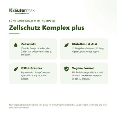 Sie sehen eine Packung Zellschutz Komplex+ Kapseln 60 Stück, Produktbild: 02 Zellschutz Komplex+ Kapseln 60 Stück, A-Nr.: 6130063 - 02