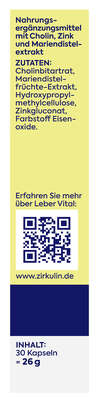Sie sehen eine Packung Zirkulin Leber Vital hochdosiert KAP 30ST, Produktbild: 02 Zirkulin Leber Vital hochdosiert KAP 30ST, A-Nr.: 6142250 - 02