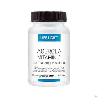 Sie sehen eine Packung Acerola Vitamin C Lutschtabl Life Light 120st, Produktbild: 01 Acerola Vitamin C Lutschtabl Life Light 120st, A-Nr.: 4036673 - 01