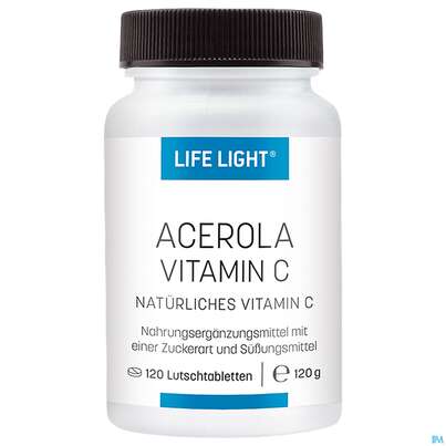 Sie sehen eine Packung Acerola Vitamin C Lutschtabl Life Light 120st, Produktbild: 02 Acerola Vitamin C Lutschtabl Life Light 120st, A-Nr.: 4036673 - 02