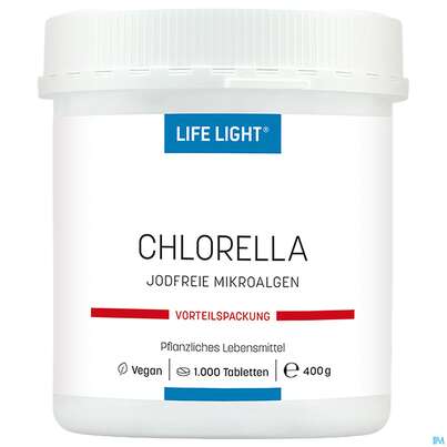 Sie sehen eine Packung Chlorella Japan. Tabl Life Light 1000st, Produktbild: 01 Chlorella Japan. Tabl Life Light 1000st, A-Nr.: 2336477 - 01