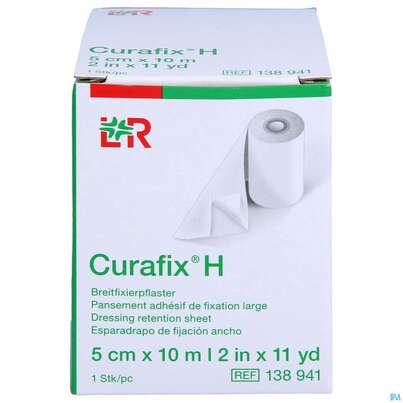 Sie sehen eine Packung Curafix H Fixierpflaster 10mx 5cm 1st, Produktbild: 01 Curafix H Fixierpflaster 10mx 5cm 1st, A-Nr.: 1243472 - 01