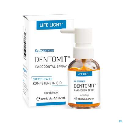Sie sehen eine Packung Dentomit Q10 Parodontalspray -life Light 30ml, Produktbild: 01 Dentomit Q10 Parodontalspray -life Light 30ml, A-Nr.: 4069595 - 01