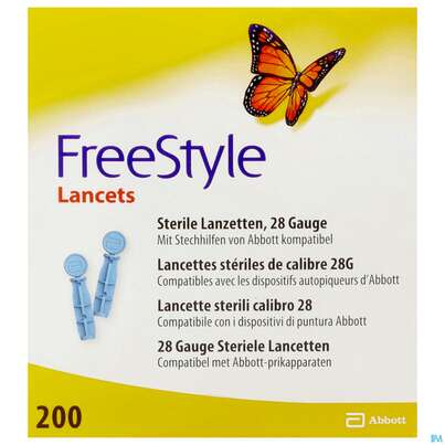 Sie sehen eine Packung Diagnostika U.zubehoer Freestyle Lanzetten -abbott 200st, Produktbild: 01 Diagnostika U.zubehoer Freestyle Lanzetten -abbott 200st, A-Nr.: 3001106 - 01