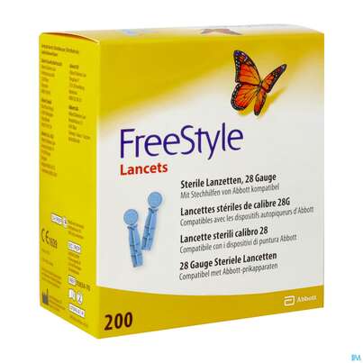 Sie sehen eine Packung Diagnostika U.zubehoer Freestyle Lanzetten -abbott 200st, Produktbild: 02 Diagnostika U.zubehoer Freestyle Lanzetten -abbott 200st, A-Nr.: 3001106 - 02