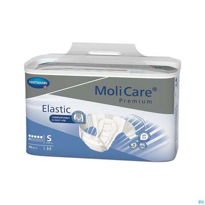 Sie sehen eine Packung Inkontinenz Molicare Premium/elastic 6 Tropfen 50-90cm S 30st, Produktbild: 01 Inkontinenz Molicare Premium/elastic 6 Tropfen 50-90cm S 30st, A-Nr.: 4996634 - 01
