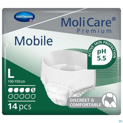 Inkontinenz Molicare Premium/mobile/5 Tropfen Gruen L 100-150cm 14st, A-Nr.: 2724854 - 01