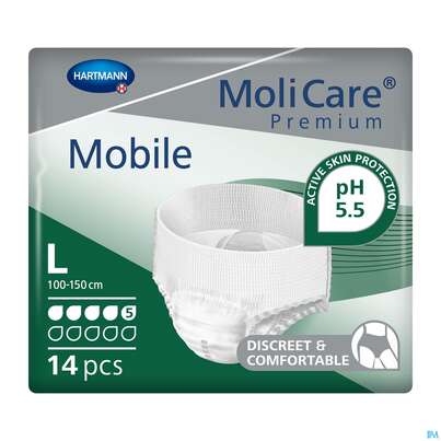 Inkontinenz Molicare Premium/mobile/5 Tropfen Gruen L 100-150cm 14st, A-Nr.: 2724854 - 02