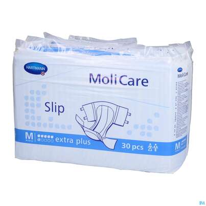 Sie sehen eine Packung Inkontinenz Molicare Slip Extra Plus M 30st, Produktbild: 01 Inkontinenz Molicare Slip Extra Plus M 30st, A-Nr.: 4518113 - 01
