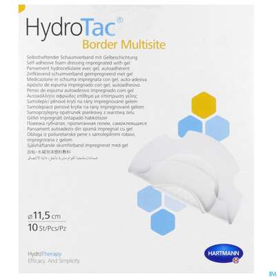 Sie sehen eine Packung Schaumverband Hydrotac Border Multisite 11,5cm 10st, Produktbild: 01 Schaumverband Hydrotac Border Multisite 11,5cm 10st, A-Nr.: 5310509 - 01