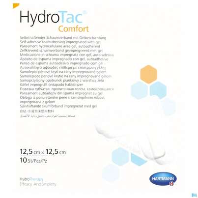 Sie sehen eine Packung Schaumverband Hydrotac Comfort 12,5x 12,5cm 10st, Produktbild: 01 Schaumverband Hydrotac Comfort 12,5x 12,5cm 10st, A-Nr.: 4034527 - 01