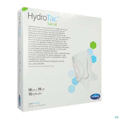 Sie sehen eine Packung Schaumverband Hydrotac Sacral 18x 18cm 10st, Produktbild: 02 Schaumverband Hydrotac Sacral 18x 18cm 10st, A-Nr.: 4134074 - 02