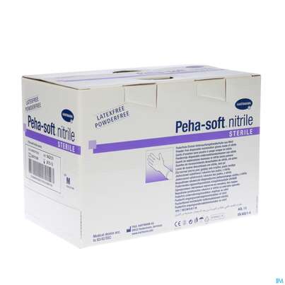Sie sehen eine Packung Untersuchungshandschuhe Peha/soft/puderfrei Nitrile Sterile M 100st, Produktbild: 03 Untersuchungshandschuhe Peha/soft/puderfrei Nitrile Sterile M 100st, A-Nr.: 3997608 - 03