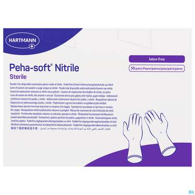 Sie sehen eine Packung Untersuchungshandschuhe Peha/soft/puderfrei Nitrile Sterile S 100st, Produktbild: 01 Untersuchungshandschuhe Peha/soft/puderfrei Nitrile Sterile S 100st, A-Nr.: 3997583 - 01