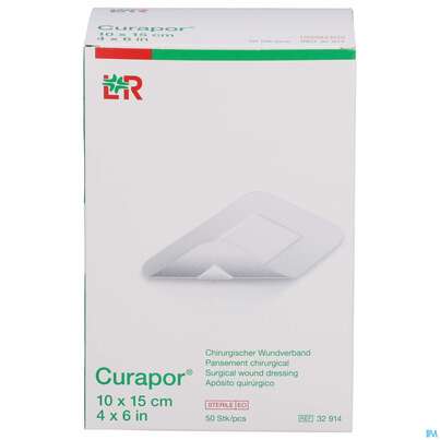 Sie sehen eine Packung Wundverband Curapor Steril 10x 15cm 50st, Produktbild: 01 Wundverband Curapor Steril 10x 15cm 50st, A-Nr.: 3209775 - 01