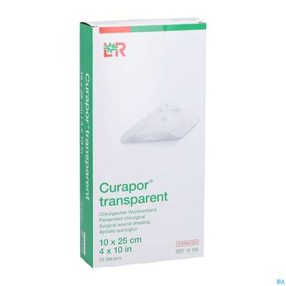 Sie sehen eine Packung Wundverband Curapor Steril Transparent 10x 25cm 25st, Produktbild: 03 Wundverband Curapor Steril Transparent 10x 25cm 25st, A-Nr.: 2850263 - 03