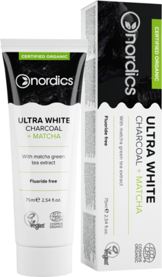 Nordics Bio Zahnpasta Ultra White Aktivkohle Matcha ohne Fluorid, A-Nr.: 5332149 - 01