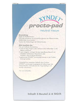 Sie sehen eine Packung XYNDET® procto-pad, Produktbild: 01 XYNDET® procto-pad, A-Nr.: 2721761 - 01
