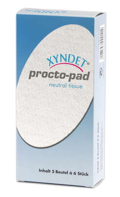 Sie sehen eine Packung XYNDET® procto-pad, Produktbild: 02 XYNDET® procto-pad, A-Nr.: 2721761 - 02