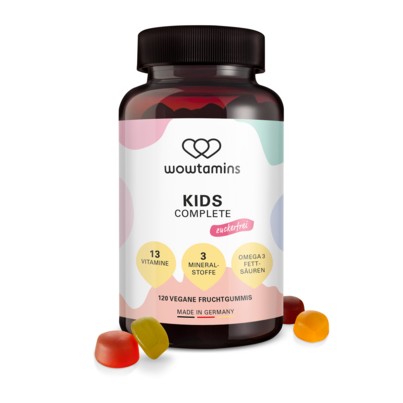 Sie sehen eine Packung wowtamins KIDS COMPLETE zuckerfrei Fruchtgummis, Produktbild: 01 wowtamins KIDS COMPLETE zuckerfrei Fruchtgummis, A-Nr.: 5770352 - 01