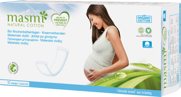 Sie sehen eine Packung Masmi Organic Care - Bio Wöchnerinnen Vorlagen / Bio Wochenbetteinlagen, Produktbild: 01 Masmi Organic Care - Bio Wöchnerinnen Vorlagen / Bio Wochenbetteinlagen, A-Nr.: 4368760 - 01