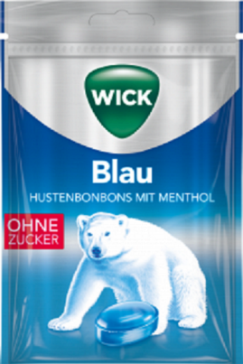Sie sehen eine Packung WICK BLAU zfr. 72g, Btl., Produktbild: 01 WICK BLAU zfr. 72g, Btl., A-Nr.: 3833516 - 01