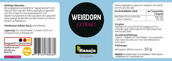 Hanoju Weissdorn Extrakt Kapseln 450mg, A-Nr.: 4255961 - 02