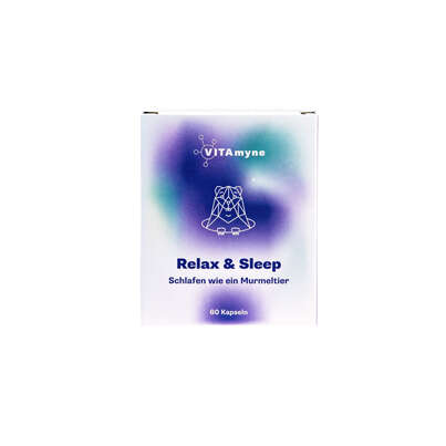 Sie sehen eine Packung VITAmyne Relax & Sleep / Schlafen wie ein Murmeltier, Produktbild: 01 VITAmyne Relax & Sleep / Schlafen wie ein Murmeltier, A-Nr.: 5779577 - 01