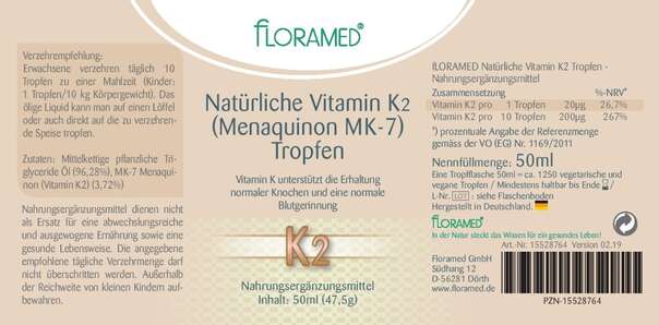 Floramed Vitamin D2 (Menaquinon MK-7) Tropfen natürlich, A-Nr.: 5106737 - 01