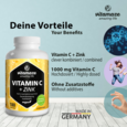 Sie sehen eine Packung Vitamaze Vitamin C 1000mg hochdosiert +Zink vegan, Produktbild: 02 Vitamaze Vitamin C 1000mg hochdosiert +Zink vegan, A-Nr.: 5179328 - 02