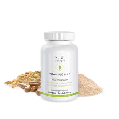 Sie sehen eine Packung Vitamin D & K2 Kapseln, Produktbild: 01 Vitamin D & K2 Kapseln, A-Nr.: 4488501 - 01