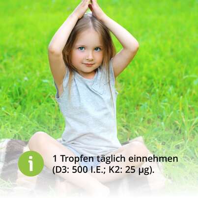 Sie sehen eine Packung Vitamin D3 + K2 Tropfen Kinder vegan, Produktbild: 03 Vitamin D3 + K2 Tropfen Kinder vegan, A-Nr.: 5636168 - 03