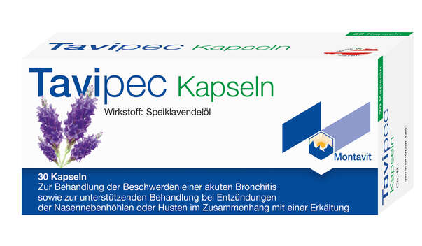 Sie sehen eine Packung Tavipec Kapseln, Produktbild: 01 Tavipec Kapseln, A-Nr.: 0633308 - 01