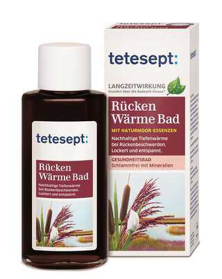 Sie sehen eine Packung tetesept Gesundheitsbad Rücken Wärme Bad, Produktbild: 01 tetesept Gesundheitsbad Rücken Wärme Bad, A-Nr.: 3866929 - 01
