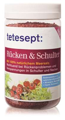 Sie sehen eine Packung tetesept Gesundheits-Meersalz Rücken & Schulter, Produktbild: 01 tetesept Gesundheits-Meersalz Rücken & Schulter, A-Nr.: 3866958 - 01