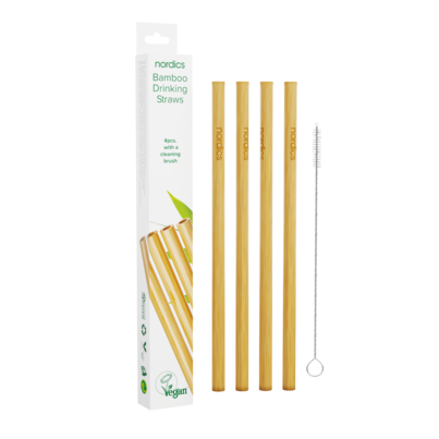 Sie sehen eine Packung Nordics Strohhalme Bambus mit Reinigungsbürste Öko, Produktbild: 01 Nordics Strohhalme Bambus mit Reinigungsbürste Öko, A-Nr.: 5332250 - 01