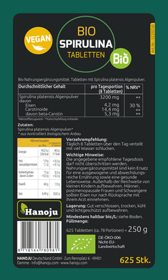 Hanoju Spirulina Tabletten Bio, A-Nr.: 4256127 - 02