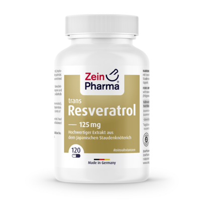 Sie sehen eine Packung Zeinpharma Resveratrol 125 mg Kapseln, Produktbild: 01 Zeinpharma Resveratrol 125 mg Kapseln, A-Nr.: 3852991 - 01