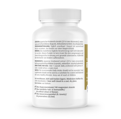 Sie sehen eine Packung Zeinpharma Resveratrol 125 mg Kapseln, Produktbild: 02 Zeinpharma Resveratrol 125 mg Kapseln, A-Nr.: 3852991 - 02