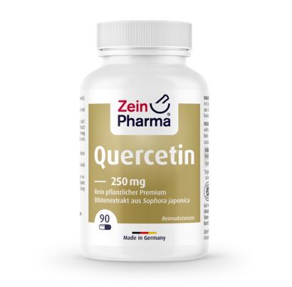 Sie sehen eine Packung Zeinpharma Quercetin 250 mg Kapseln, Produktbild: 01 Zeinpharma Quercetin 250 mg Kapseln, A-Nr.: 3874610 - 01