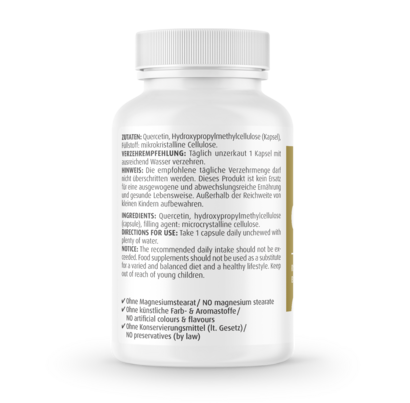Sie sehen eine Packung Zeinpharma Quercetin 250 mg Kapseln, Produktbild: 02 Zeinpharma Quercetin 250 mg Kapseln, A-Nr.: 3874610 - 02