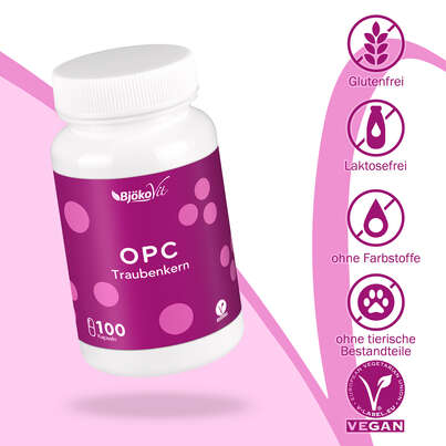 Sie sehen eine Packung BjökoVit OPC Traubenkern Kapseln vegan, Produktbild: 05 BjökoVit OPC Traubenkern Kapseln vegan, A-Nr.: 5174621 - 05