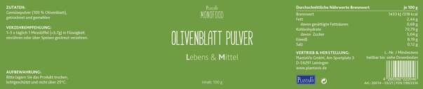 Sie sehen eine Packung Olivenblatt Pulver 100g, Produktbild: 02 Olivenblatt Pulver 100g, A-Nr.: 4546807 - 02