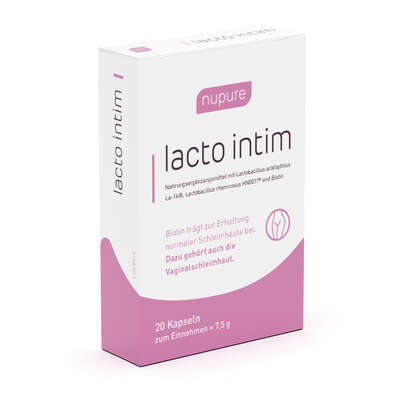 Sie sehen eine Packung Lacto Intim oral Probiotikum bei bakterieller Vaginose, Produktbild: 01 Lacto Intim oral Probiotikum bei bakterieller Vaginose, A-Nr.: 5778572 - 01