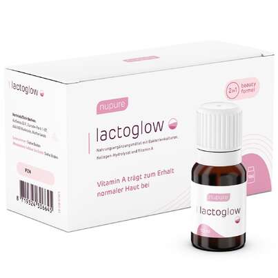 Sie sehen eine Packung Nupure lactoglow Trinkampullen, Produktbild: 01 Nupure lactoglow Trinkampullen, A-Nr.: 5778804 - 01