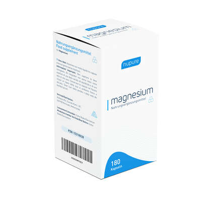 Sie sehen eine Packung Nupure magnesium mit Magnesiumcitrat Kapseln, Produktbild: 01 Nupure magnesium mit Magnesiumcitrat Kapseln, A-Nr.: 5778856 - 01