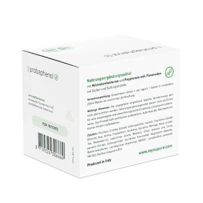 Sie sehen eine Packung Nupure probaphenol Sachets mit Milchsäurebakterien und Polyphenolen, Produktbild: 02 Nupure probaphenol Sachets mit Milchsäurebakterien und Polyphenolen, A-Nr.: 5778980 - 02